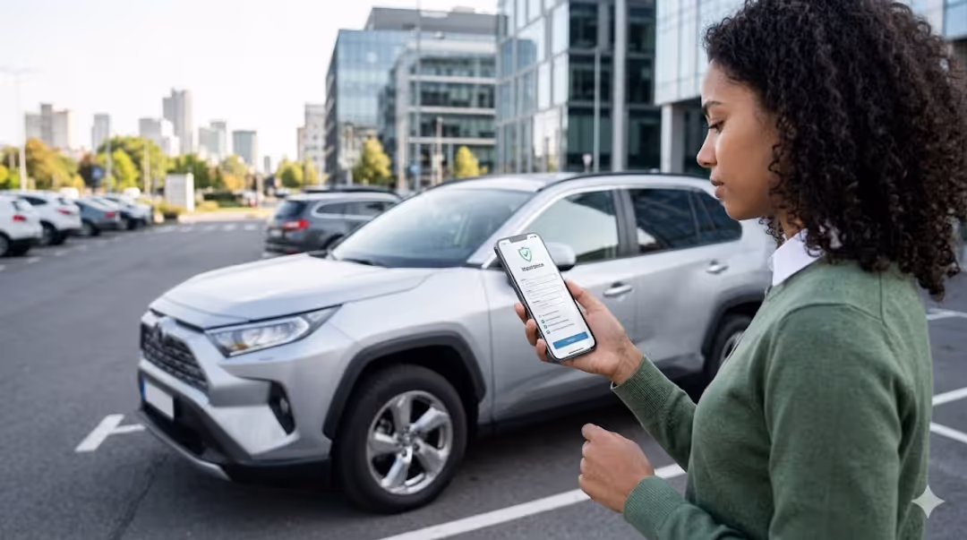 person using smartphone app to manage car insurance