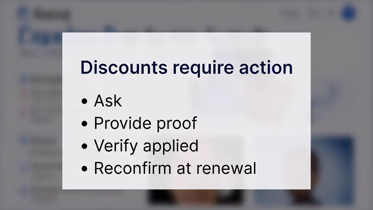 Callout reminding readers to ask for discounts and submit documentation.