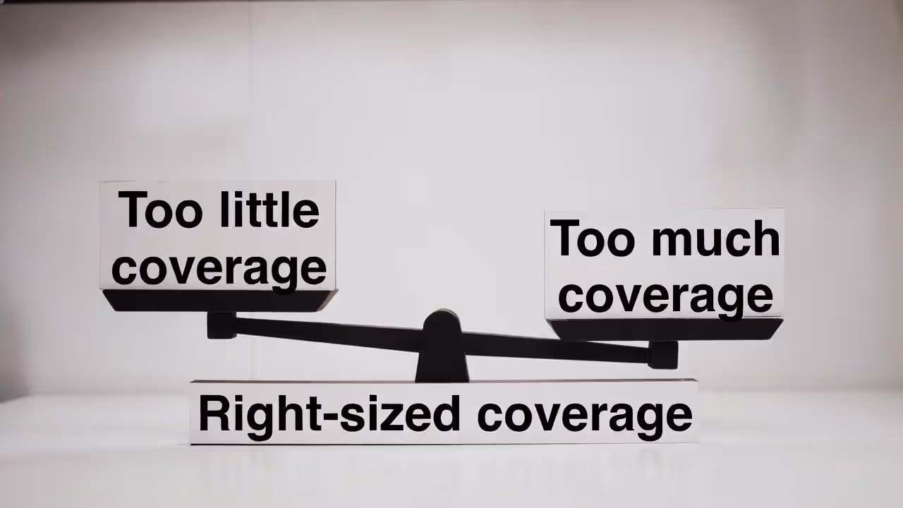 Visual showing the need to balance too little and too much insurance coverage.