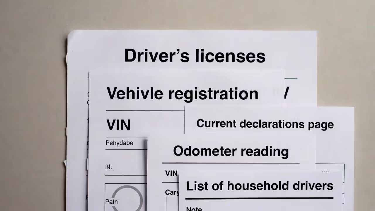 Labeled set of documents needed to verify an insurance quote for accuracy.