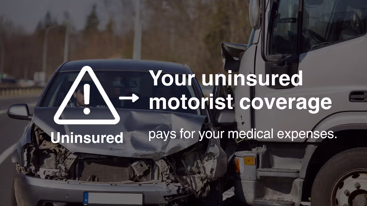 Crash scene indicating the at-fault driver is uninsured and coverage comes from the victim’s uninsured motorist policy.