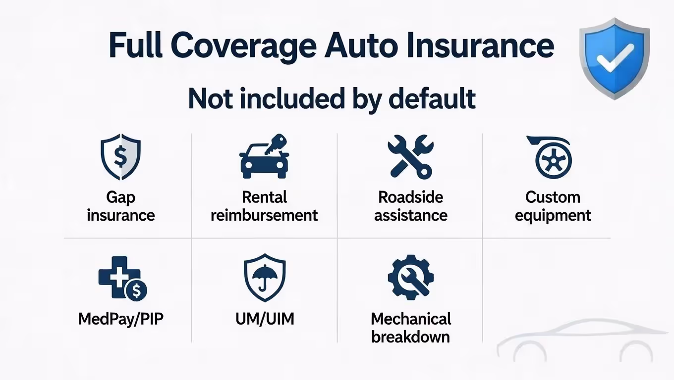 Grid listing common coverages that are not automatically included in full coverage.