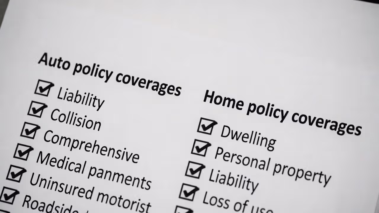 Checklist of common auto and home insurance coverages