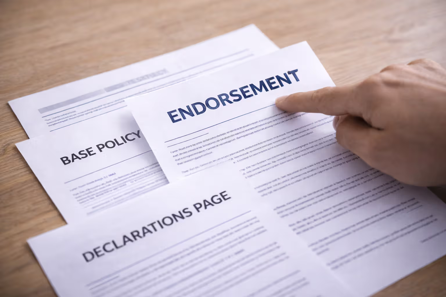 insurance policy documents layered with endorsement on top