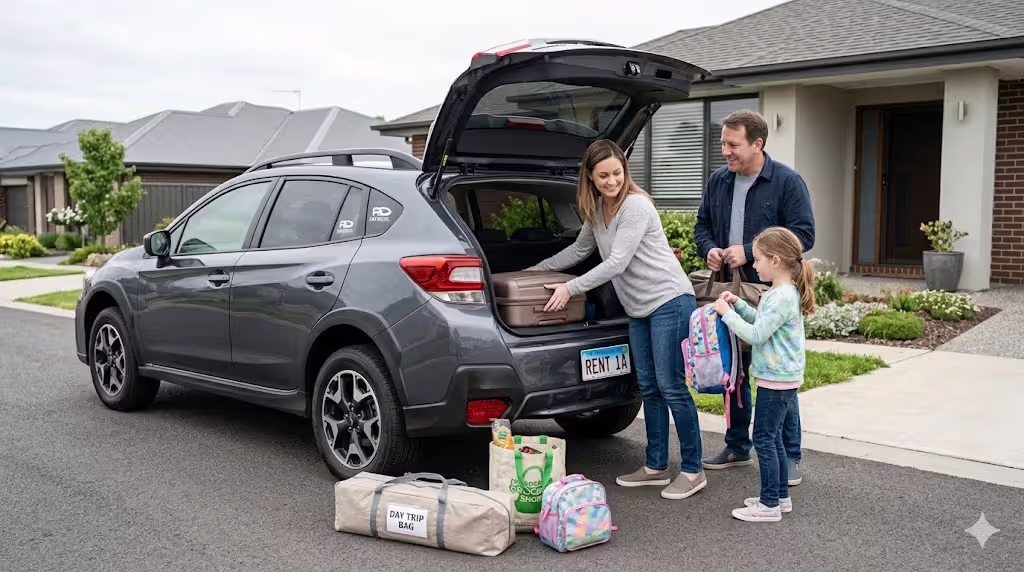 family using rental car during vehicle repair period