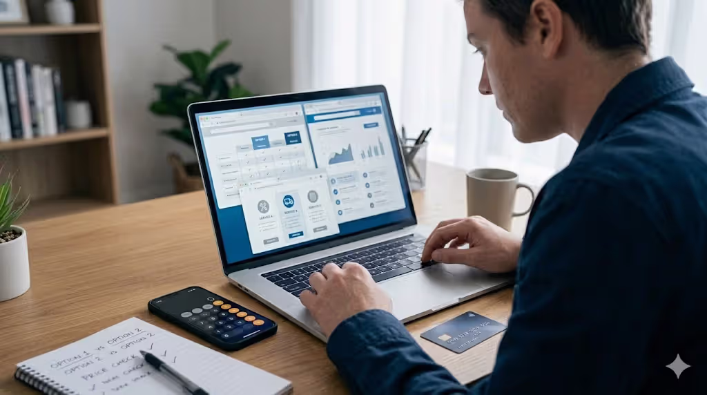 person comparing roadside assistance plans and prices