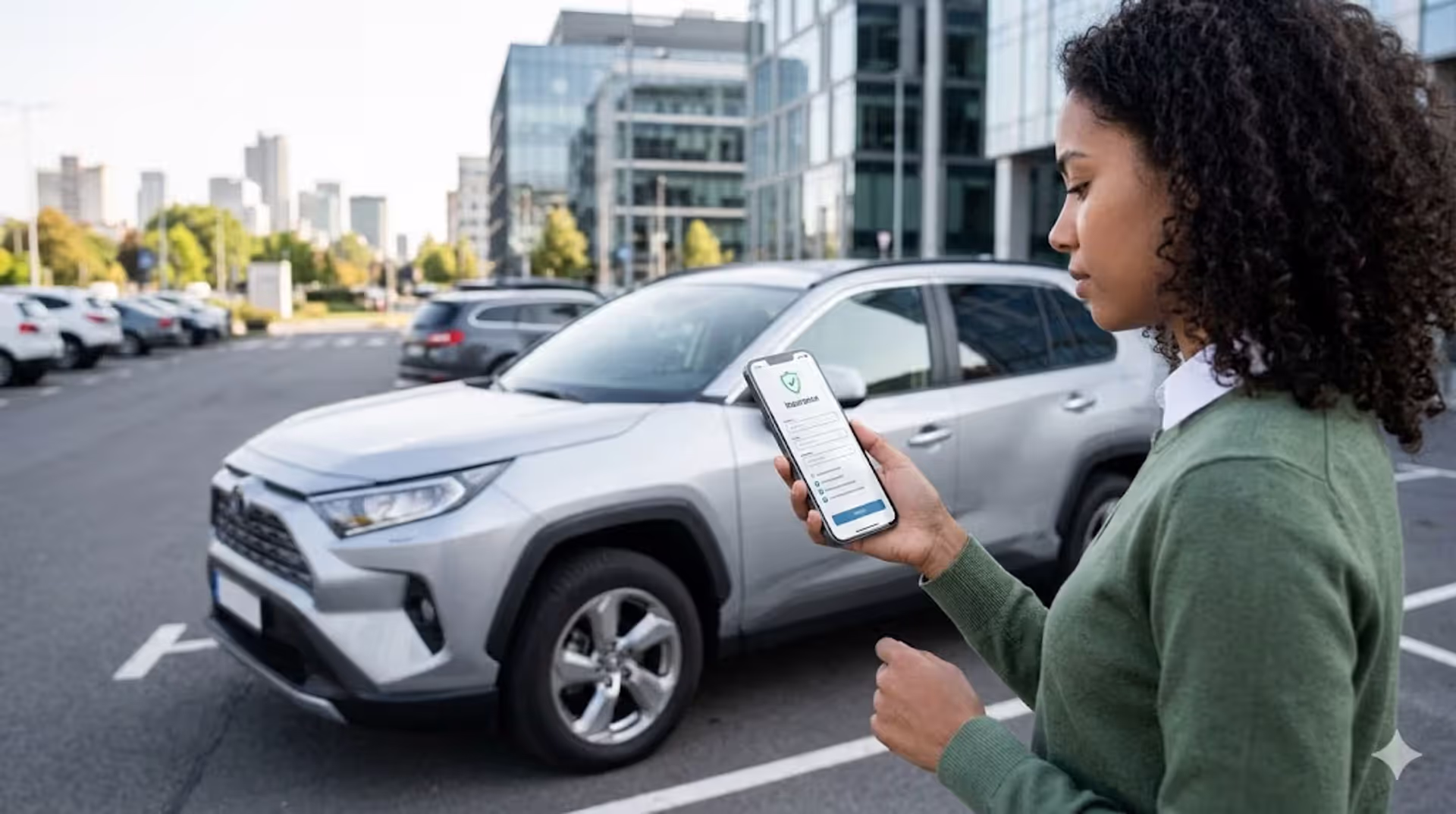 person using smartphone app to manage car insurance